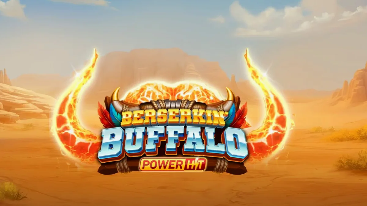 Tampilan visual slot Beserkin’ Buffalo Power Hit dengan nuansa badai dan simbol binatang purba.