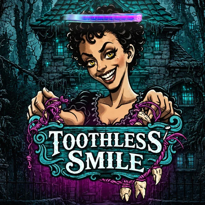 Tampilan visual slot Toothless Smile dengan tema horor dental yang unik